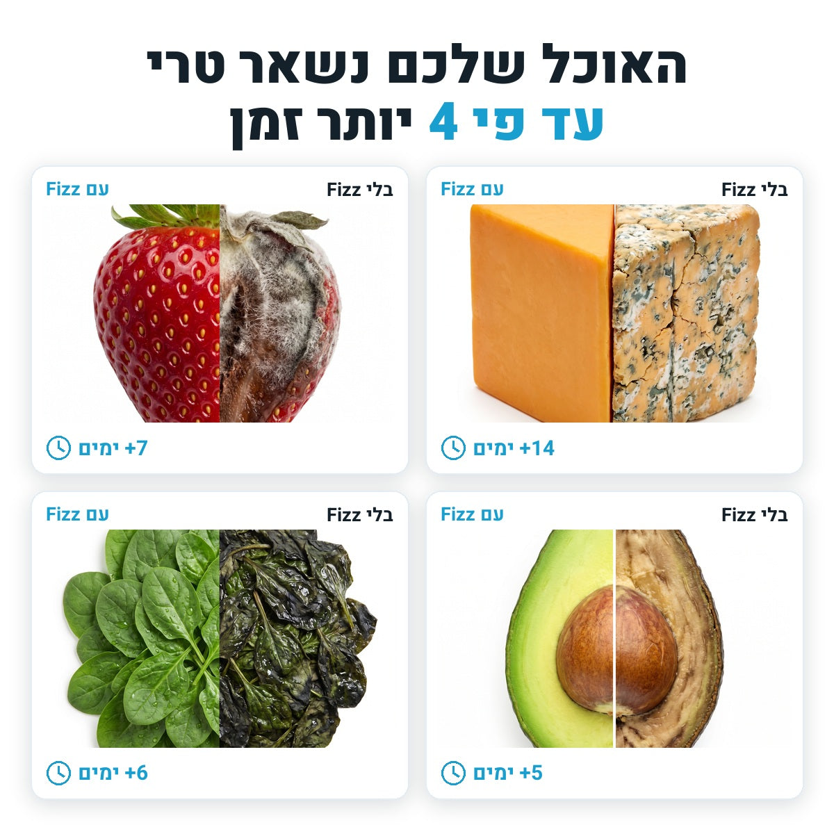 השוואת לפני ואחרי בארבעה מוצרים: תותים, פטרוזיליה, חסה וירקות